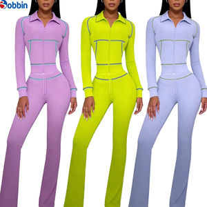 Top Selling Women <b>Tracksuits</b> Winter Fashion New Women's Jacket Pant Flare Pants Contrast Trim Zipper Matching Set for Streetwear - Product Image 6