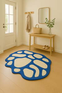 Handmade Modern Custom Abstract Wool Rug Irregular Aqua with wavy Borders Floor Art for Home Use - Product Image 1