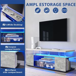 Large 70-Inch TV Stand in Gray LED Gaming Entertainment Center Media <b>Storage</b> Console <b>Table</b> Large <b>Side</b> Cabinet for Living Room - Product Image 4