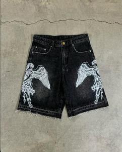 Shorts en jean brodés personnalisés pour hommes et femmes, collection été 2026, streetwear hip-hop, impression frontale de haute qualité, jorts brodés - Product Image 6