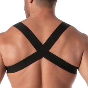 Harnais en vinyle noir avec poche zippée pour homme, ajustable, style clubwear fetish - Product Image 4