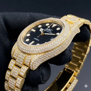 Reloj Analógico de Oro Blanco con Diamantes Moissanite Mecánicos ETA de Moda, Unisex, Claridad VVS Impecable, Correa de Cuero y Cristal - Product Image 2