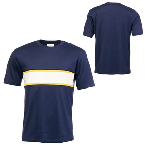 <b>Men's</b> <b>Navy</b> <b>Blue</b> Short Sleeve O Neck <b>T</b>-<b>Shirt</b> With White And Yellow Striped Contrast Trim Regular Fit Casual Style - Product Image 1