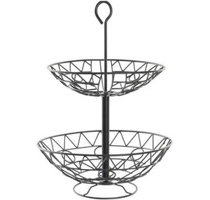 Panier de rangement à fruits vintage à 2 niveaux en fil métallique thermolaqué, écologique et peu encombrant, pour la maison et l'hôtellerie – Prix usine - Product Image 1