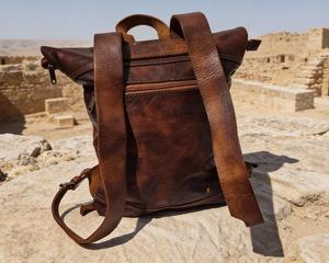 Handmade Vintage Genuine <b>Leather</b> Roll Top <b>Backpack</b> Durable Cowhide Daypack For Men Business Travel College Bag LRTB-0102 - Product Image 6
