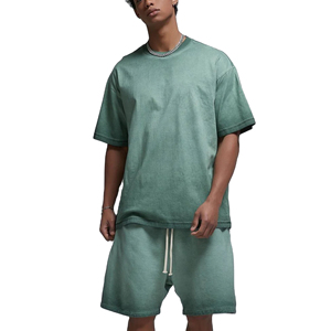 Ensemble décontracté homme grande taille 2026 – T-shirt à manches courtes et short tricoté coupe ample pour l'été – Ensemble respirant en tissu gaufré uni ou imprimé pour homme - Product Image 1