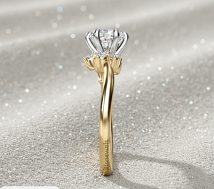 Bague de fiançailles en diamant de laboratoire avec pierres latérales dispersées, bague de mariée en or incurvée, sertie de griffes certifiée, luxe, vente en gros - Product Image 4