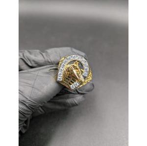 Anillo de Moissanita con Cabeza de Caballo, Plata de Ley 925, Chapado en Oro Amarillo de 14K, Anillo de Herradura Estilo Hip Hop Bling - Product Image 1