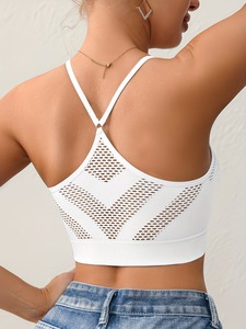 Sleek Openwork Gym Wear Ladies Bra Underwear Thin Straps Exercise Clothing Athleisure Knitted <b>Crop</b> <b>Top</b> Private Label Wholesale - Product Image 5