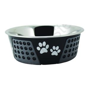 Hermosa ชามพิมพ์ลายสุนัขพลาสติกสีดำและสีเทาพร้อมตัวเรือนสแตนเลสและขาตั้งกันลื่นเป็นมิตรกับสิ่งแวดล้อม - Product Image 1