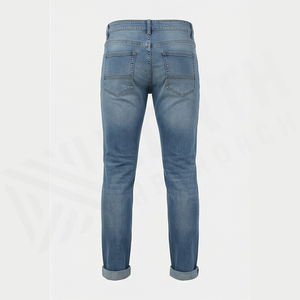 Jean en denim délavé coupe droite slim pour homme, taille mi-haute, en coton, style décontracté automne - Product Image 2