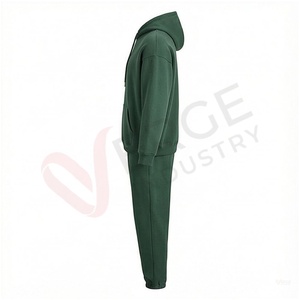 Ensemble de survêtement unisexe vert à manches longues, à capuche, couleur unie, coupe décontractée, pour l'automne, 100% coton respirant, pantalon à cordon de serrage - Product Image 3