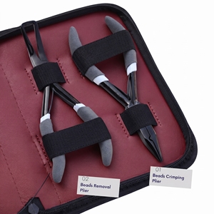 Kit d'outils pour extensions de cheveux à micro-anneaux de salon, comprenant pince d'ouverture et de fermeture en acier inoxydable, crochet de tirage, applicateur de boucles et outil de sertissage de perles - Product Image 4