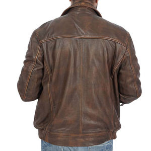 Veste en cuir de vachette véritable marron pour homme, col rabattu, fermeture éclair, coupe classique, style hiver - Product Image 4