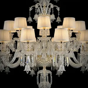 Lustre en cristal importé, 43 lumières, trois niveaux, abat-jour en tissu de luxe, lampe de plafond pour salon, hôtel, villa - Product Image 4