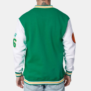 เสื้อแจ็คเก็ตวาร์ซิตี้สีเขียวขาวสำหรับผู้ชาย ปักตัวอักษร H ปกคอพับ แขนเสื้อปกติ สวมใส่ในฤดูใบไม้ร่วง สไตล์พรีปปี้ เสื้อโค้ททรงบอมเบอร์ - Product Image 3