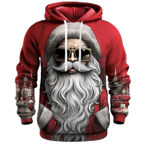 Sweat à capuche rouge Père Noël avec imprimé lunettes de soleil pour homme, décontracté, tricoté, à capuche, coupe classique, pour l'hiver et Noël - Product Image 1