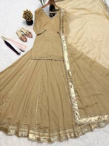 Ensemble Anarkali en soie dorée avec dupatta, tenue de mariage indienne traditionnelle, robe ethnique longue pour femmes - Product Image 5