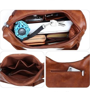 Bolso Hobo de Cuero Genuino para Mujer de la Mejor Calidad, con Cierre de Cremallera, Correa de Hombro Ajustable, Color Marrón, Estilo Clásico, para Uso Diario - Product Image 5