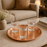Plateau de service en cuivre martelé de 14 pouces |   Assiette ronde en cuivre pur artisanale pour la salle à manger, la cuisine, la décoration de la maison et les cadeaux