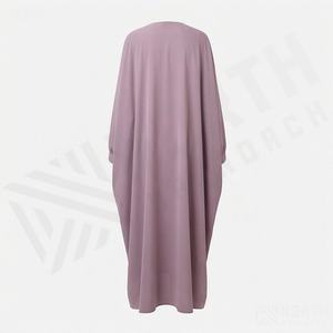 Ensemble Abaya Léger Deux Pièces en Polyester Col V Uni pour Femme, Robe Musulmane et Cardigan, Vêtements Islamiques Aïd Ramadan, Nouveauté en Gros - Product Image 2