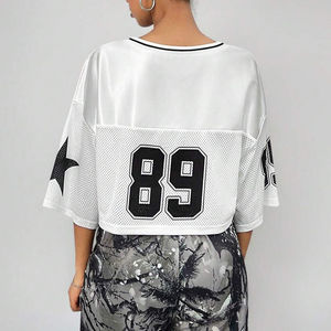 Maillot de football américain personnalisé élégant pour femme, col en V, manches courtes, en mesh, séchage rapide, protection UV - Product Image 2