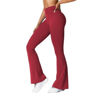 High Waisted Ruched Butt <b>Flared</b> Leg Yoga <b>Leggings</b> Solid Color Stretch Fabric Seamless Design Full Length Sport Pants - Product Image 2