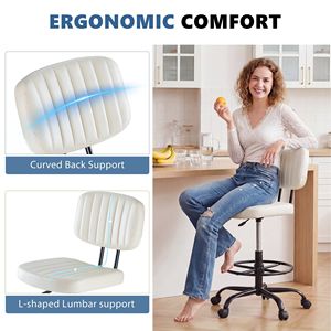 Chaise de bureau réglable en hauteur avec dossier en cuir PU, tabouret roulant, roulettes pivotantes à 360 degrés - Product Image 2