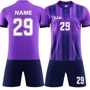 ชุดเสื้อฟุตบอลทีม 29 ลายทางสีม่วง ชุดผู้ชายแขนสั้น โพลีเอสเตอร์ดูดซับความชื้น ชุดยูนิฟอร์มทุกฤดูกาล ทรงสปอร์ต - Product Image 4