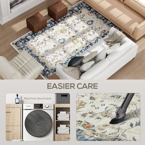 Tappeto Lavabile in Lavatrice 4x6 con Stampa Floreale Boho, Antiscivolo, Blu, per Soggiorno, Camera da Letto e Sala da Pranzo - Product Image 5