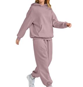 Venta al por mayor de ropa de entrenamiento femenina con logotipo personalizado chándal de 2 piezas pulóver con capucha pantalones conjuntos chándales mujeres 2026 - Product Image 2