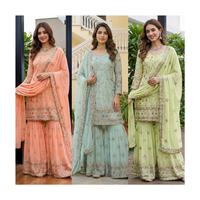 Ensemble Kurti Sharara en Faux Georgette Brodé de Fils, Paillettes et Zari avec Dupatta – Tenue Ethnique pour Mariage, Fêtes et Cérémonies pour Femmes