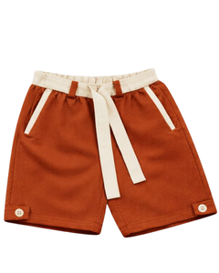 Men <b>Rust</b> Orange Sleeveless Tank <b>Top</b> & Matching Shorts Set Summer Cotton Outfit Contrast Cream Trim Drawstring Two Piece Set - Product Image 5