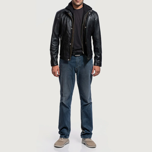 Blouson en cuir de motard élégant et de haute qualité, coupe-vent, en cuir véritable noir, pour homme, à la mode, en vente, faible MOQ - Product Image 5