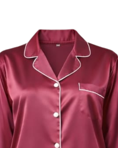 Ensemble de pyjama pour femme en satin rose champagne personnalisé, manches longues, boutonné, style soie, vêtements de nuit, ensemble de salon deux pièces - Product Image 3