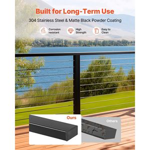 Corrimano in Acciaio Inossidabile Nero Opaco da 6,5 Piedi con Parte Superiore Rettangolare, Tappo Terminale per Scale Interne/Esterne con Design Elegante - Product Image 3