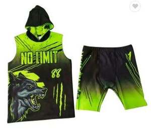 Ensemble de maillots de basket-ball avec impression par sublimation, violet et bleu, débardeur à capuche et short, pour hommes adultes, uniforme respirant en polyester - Product Image 2