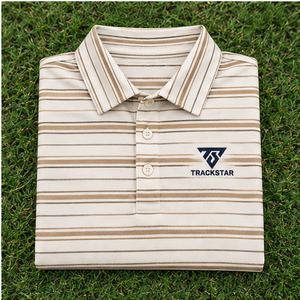 Polo à manches courtes pour homme Trackstar, rayures horizontales crème, col boutonné, décontracté, pour le golf, logo personnalisé - Product Image 6