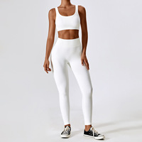Ensemble de yoga personnalisé pour femme, orange uni, sans couture, côtelé, avec crop top à manches courtes et leggings taille haute, deux pièces pour la gym et le fitness