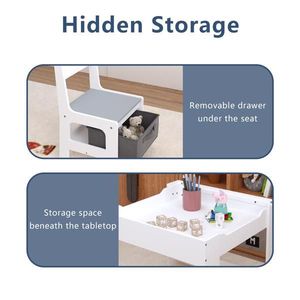 Set di sedie da tavolo per bambini 3-in-1 tavolo da attività in legno con cassetto per la conservazione per bambini piccoli da leggere per bambini - Product Image 3