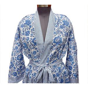 <b>Women</b> Digital Printed Cotton V-neck Full Length Long Sleeves Kimono <b>Robe</b> Floral Pattern Pockets Belt Closure Quick <b>Dry</b> Summer - Product Image 3