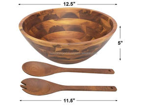 Bol à salade en bois de qualité supérieure au meilleur prix avec cuillères en bois de style campagnard pour les quantité minimale de commande négociables de fête - Product Image 6