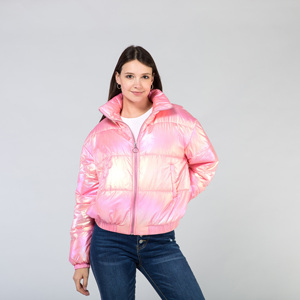 Chaqueta acolchada rosa brillante para mujer, con cuello alto y cremallera, estilo bomber, gruesa y cálida para invierno - Product Image 5
