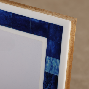 Handcrafted Blue Tiled Bone Inlay <b>Photo</b> <b>Frame</b> <b>5x7</b> Rectangular Wooden Resin Mosaic Picture <b>Frame</b> Tabletop Decor - Product Image 3