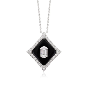 Collar con Colgante de Ónix Negro y Diamantes Art Deco de 18K, Chapado en Rodio - Product Image 2