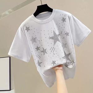 Camiseta de Moda Europea para Hombre con Pedrería, Degradado Negro, Manga Corta y Detalles de Pedrería - Product Image 3