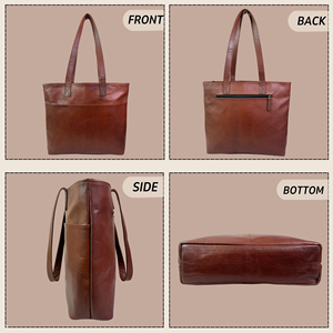 Sac fourre-tout en cuir véritable marron pour femmes, sac à bandoulière pour ordinateur portable de 15 pouces, grand sac à main avec plusieurs poches - Product Image 2