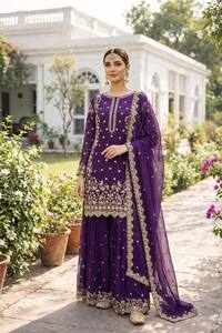 Conjunto de Salwar Kameez Morado Bordado para Mujer, Kurti Étnico, Palazzo, Dupatta, Traje para Boda o Fiesta - Product Image 2