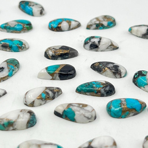 Pierre précieuse turquoise bleue de forme poire longue, cabochon, en vrac, pour la création de bijoux - Product Image 1