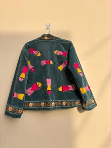 Hand Embroidered Finished Back Boho Velvet Suzani Reversible <b>Kimono</b> <b>Jacket</b> Handmade Bohemian Winter Outerwear - Product Image 2